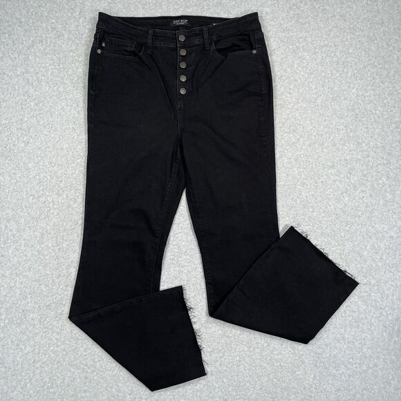Judy Blue Jeans Womens 12 / 32 (32 x 30) Black Bootcut Button Raw Cuff Stretch - Picture 1 of 13